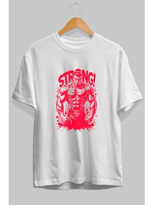 Ankhises Gym , Spor , Fitness Serisi 64 Ön Baskılı Oversize T-Shirt Erkek Kadın Pamuk Bisiklet Yaka Tişort