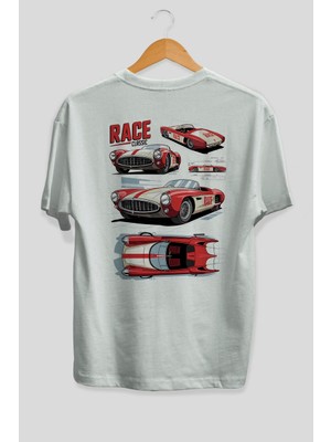 Ankhises Araba Serisi (76) Arka Baskılı Oversize T-Shirt Erkek Kadın Pamuk Bisiklet Yaka Tişort