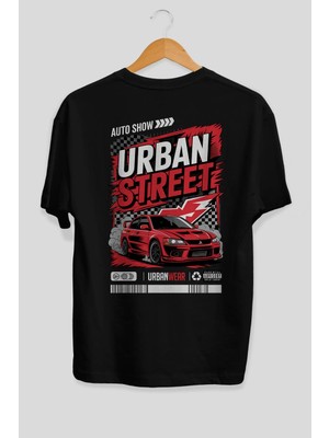 Ankhises Araba Serisi Arka Baskılı Oversize T-Shirt Erkek Kadın Pamuk Bisiklet Yaka Tişort