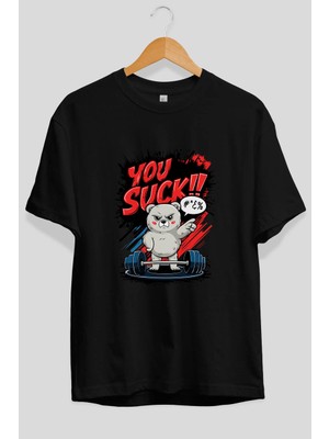 Ankhises Gym , Spor , Fitness Serisi 90 Ön Baskılı Oversize T-Shirt Erkek Kadın Pamuk Bisiklet Yaka Tişort