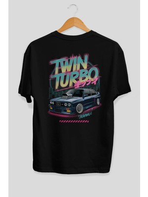 Ankhises Araba Serisi (45) Arka Baskılı Oversize T-Shirt Erkek Kadın Pamuk Bisiklet Yaka Tişort