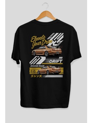 Ankhises Araba Serisi (48) Arka Baskılı Oversize T-Shirt Erkek Kadın Pamuk Bisiklet Yaka Tişort