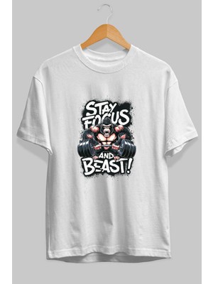 Ankhises Gym , Spor , Fitness Serisi 22 Ön Baskılı Oversize T-Shirt Erkek Kadın Pamuk Bisiklet Yaka Tişort