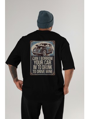 Ankhises Araba Serisi (75) Arka Baskılı Oversize T-Shirt Erkek Kadın Pamuk Bisiklet Yaka Tişort