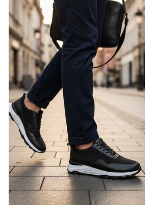 Enoch Hakiki Deri Süet Detaylı Yüksek Taban Bağcıklı Erkek Sneaker Ortopedik Taban
