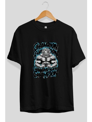 Ankhises Gym , Spor , Fitness Serisi 37 Ön Baskılı Oversize T-Shirt Erkek Kadın Pamuk Bisiklet Yaka Tişort