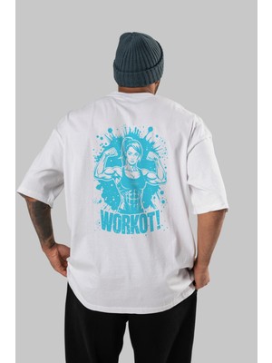 Ankhises Gym , Spor , Fitness Serisi 77 Arka Baskılı Oversize T-Shirt Erkek Kadın Pamuk Bisiklet Yaka Tişort