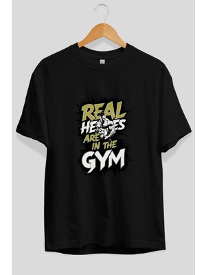 Ankhises Gym , Spor , Fitness Serisi 6 Ön Baskılı Oversize T-Shirt Erkek Kadın Pamuk Bisiklet Yaka Tişort