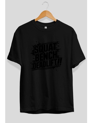 Ankhises Gym , Spor , Fitness Serisi 75 Ön Baskılı Oversize T-Shirt Erkek Kadın Pamuk Bisiklet Yaka Tişort