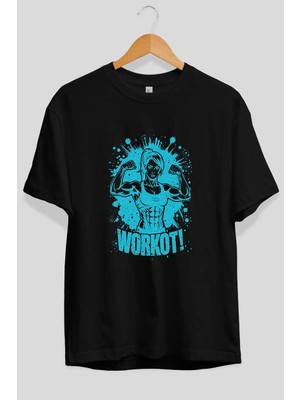 Ankhises Gym , Spor , Fitness Serisi 77 Ön Baskılı Oversize T-Shirt Erkek Kadın Pamuk Bisiklet Yaka Tişort