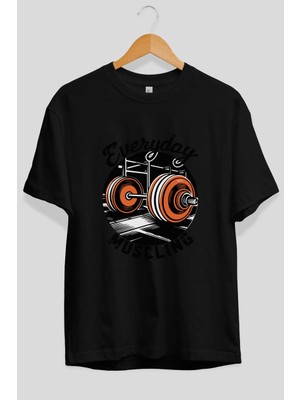 Ankhises Gym , Spor , Fitness Serisi 18 Ön Baskılı Oversize T-Shirt Erkek Kadın Pamuk Bisiklet Yaka Tişort