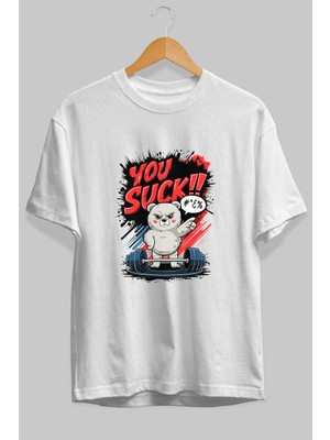 Ankhises Gym , Spor , Fitness Serisi 90 Ön Baskılı Oversize T-Shirt Erkek Kadın Pamuk Bisiklet Yaka Tişort