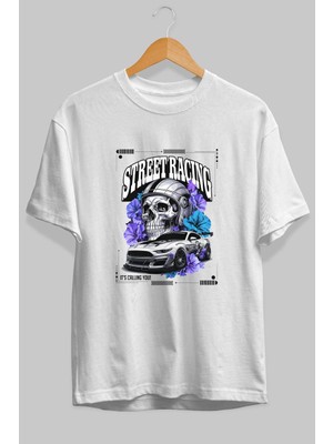 Ankhises Araba Serisi (91) Ön Baskılı Oversize T-Shirt Erkek Kadın Pamuk Bisiklet Yaka Tişort