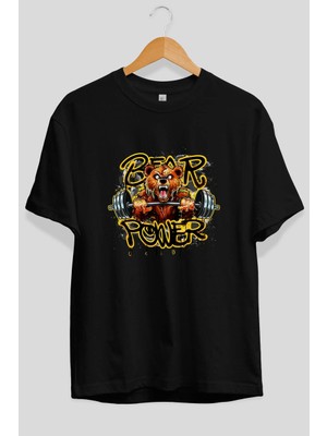 Ankhises Gym , Spor , Fitness Serisi 28 Ön Baskılı Oversize T-Shirt Erkek Kadın Pamuk Bisiklet Yaka Tişort