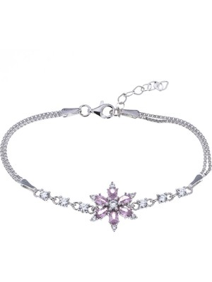 Nagiss Lotus Model Pembe Zirkon Taşlı 925 Ayar Gümüş Kadın Bileklik
