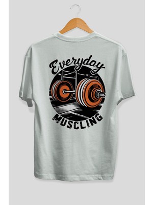 Ankhises Gym , Spor , Fitness Serisi 18 Arka Baskılı Oversize T-Shirt Erkek Kadın Pamuk Bisiklet Yaka Tişort