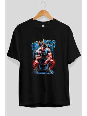 Ankhises Gym , Spor , Fitness Serisi 65 Ön Baskılı Oversize T-Shirt Erkek Kadın Pamuk Bisiklet Yaka Tişort