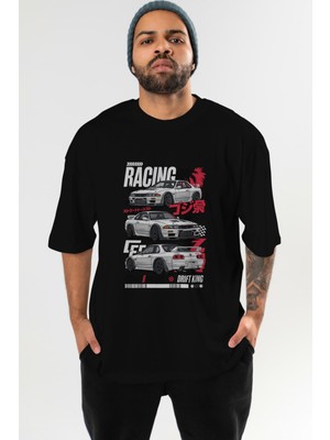 Ankhises Araba Serisi (15) Ön Baskılı Oversize T-Shirt Erkek Kadın Pamuk Bisiklet Yaka Tişort