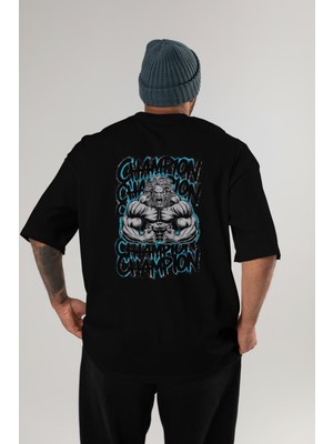 Ankhises Gym , Spor , Fitness Serisi 37 Arka Baskılı Oversize T-Shirt Erkek Kadın Pamuk Bisiklet Yaka Tişort