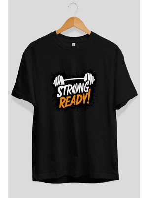 Ankhises Gym , Spor , Fitness Serisi 58 Ön Baskılı Oversize T-Shirt Erkek Kadın Pamuk Bisiklet Yaka Tişort