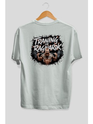 Ankhises Gym , Spor , Fitness Serisi 95 Arka Baskılı Oversize T-Shirt Erkek Kadın Pamuk Bisiklet Yaka Tişort