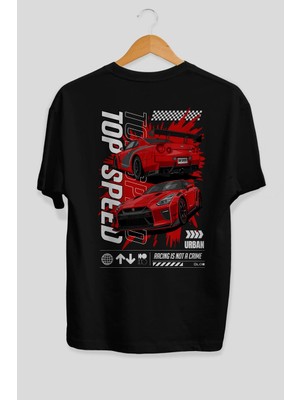 Ankhises Araba Serisi (5) Arka Baskılı Oversize T-Shirt Erkek Kadın Pamuk Bisiklet Yaka Tişort