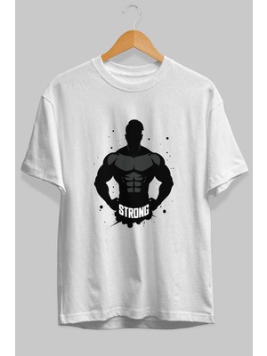 Ankhises Gym , Spor , Fitness Serisi 31 Ön Baskılı Oversize T-Shirt Erkek Kadın Pamuk Bisiklet Yaka Tişort