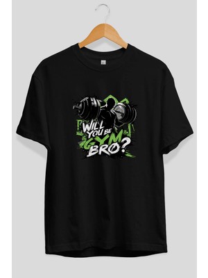 Ankhises Gym , Spor , Fitness Serisi 52 Ön Baskılı Oversize T-Shirt Erkek Kadın Pamuk Bisiklet Yaka Tişort