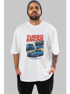 Ankhises Araba Serisi (80) Ön Baskılı Oversize T-Shirt Erkek Kadın Pamuk Bisiklet Yaka Tişort