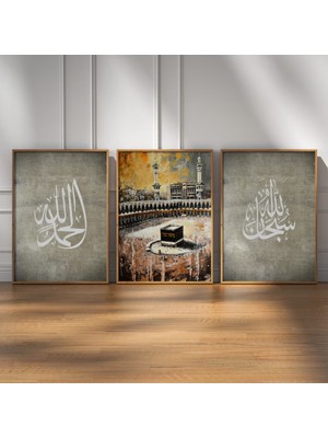 Pam Studio Kabe Temalı 3’lü Duvar Tablosu Hat Yazılı Ayetli Manevi Ev Dekoru Salon Duvar Süsü