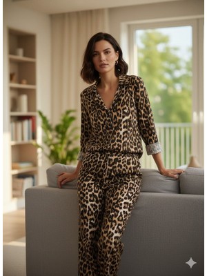 Boston Leopar Desenli Pijama Takımı