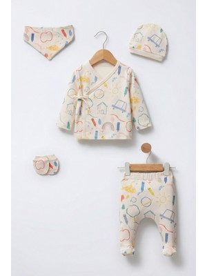 Magu Bebek Pamuklu Renkli Desenli 5 Parça Hastane Çıkışı Seti