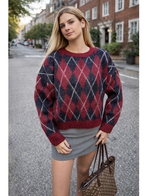 Bisiklet Yaka Baklava Desen Trıko Kazak