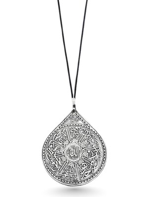 Oya Silver Iri Çift Taraflı Ayetel Kürsi ve Hat Sanatı Gümüş Kolye 6X4CM [OYSY143]