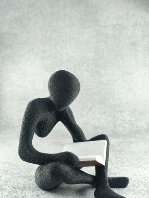 Monarch Art Kitap Okuyan Adam Heykeli 12CM - Kitaplık Aksesuarı Minimalist Ofis Ev Hediyesi Biblo