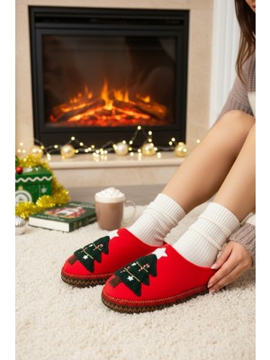 Huzurlu Adımlar Ağaç Desenli Kışlık Terlik