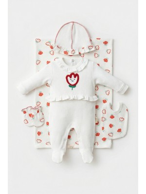 Magu Kız Bebek Pamuklu Çiçek Nakışlı 5 Parça Hastane Çıkışı Seti