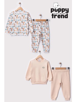 Bontino Unisex Çocuk Hayvan Desenli Dijital Baskılı %100 Pamuk & Kaşkorse İkili Takım Premium Seri