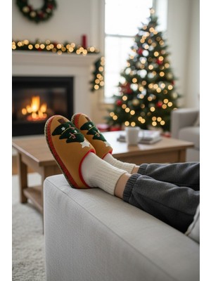 Huzurlu Adımlar Ağaç Desenli Kışlık Terlik