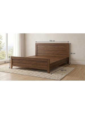 Mukotoys Prime Soft 150X200 cm Çift Kişilik Karyola - 1. Sınıf Mdf - Ceviz Renk - Yüksek Başlıklı