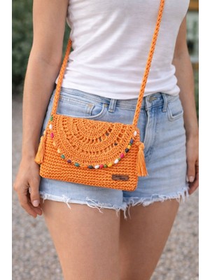 Gönülden Tasarım El Örgüsü Nazar Boncuklu 27X19CM Askılı Kağıt Ip Clutch Portföy Çanta