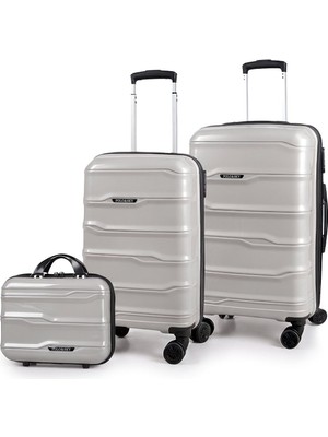Polo&sky Azra Model Taş Rengi Pp Kırılmaz 3'lü Kabin Boy + Orta Boy + Makyaj Valiz Seti