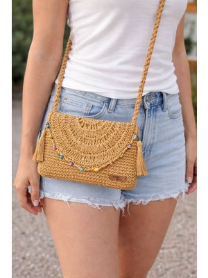 Gönülden Tasarım El Örgüsü Nazar Boncuklu 27X19CM Askılı Kağıt Ip Clutch Portföy Çanta