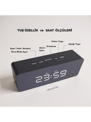 Fortico Dijital Aynalı LED Çalar Saat - Termometreli, Gece Modlu, USB ve Pilli Masa Saati Dijital Çalar Saat Usbpil Aynalı LED Termometre Alarm Gece Modlu Eletronik Saat