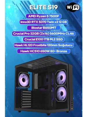 Game Garaj Elite S19 Amd Ryzen 5 7500F 32GB Ram 1tb SSD RTX5070 Freedos Oyuncu Oem Paket