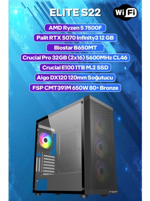 Game Garaj Elite S22 Amd Ryzen 5 7500F 32GB Ram 1tb SSD RTX5070 120MM Sıvı Soğutma Freedos Oyuncu Oem Paket