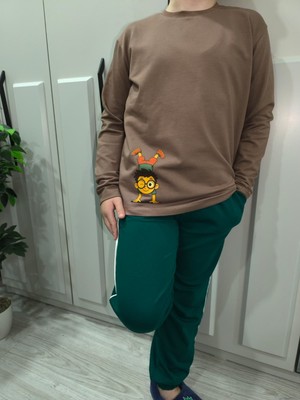 Pidal Giyim Küçük Afacan Baskılı Pamuklu Uzun Kollu Erkek Çocuk Eşofman Takımı