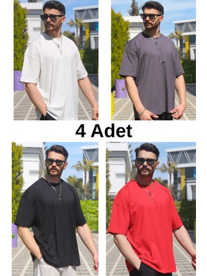 Eydamoon Erkek Çoklu Paket Oversize Süprem %100 Pamuk Kumaş Bisiklet Yaka T-Shirt