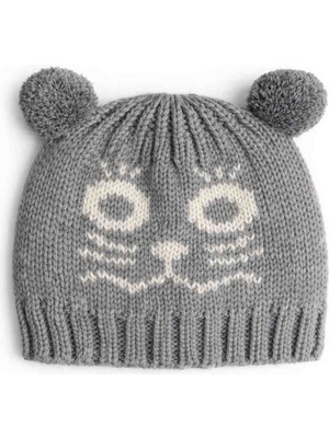 Bulut Anne ve Çocuk Çocuk Bere %100 Yün Ponponlu Hayvan Figürlü Tek Renk Bere 6-10 Yaş