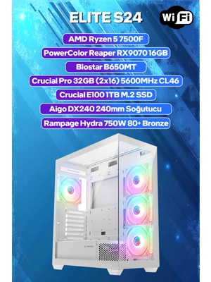 Game Garaj Elite S24 Amd Ryzen 5 7500F 32GB Ram 1tb SSD RX9070 16GB 240MM Sıvı Soğutma Freedos Oyuncu Oem Paket